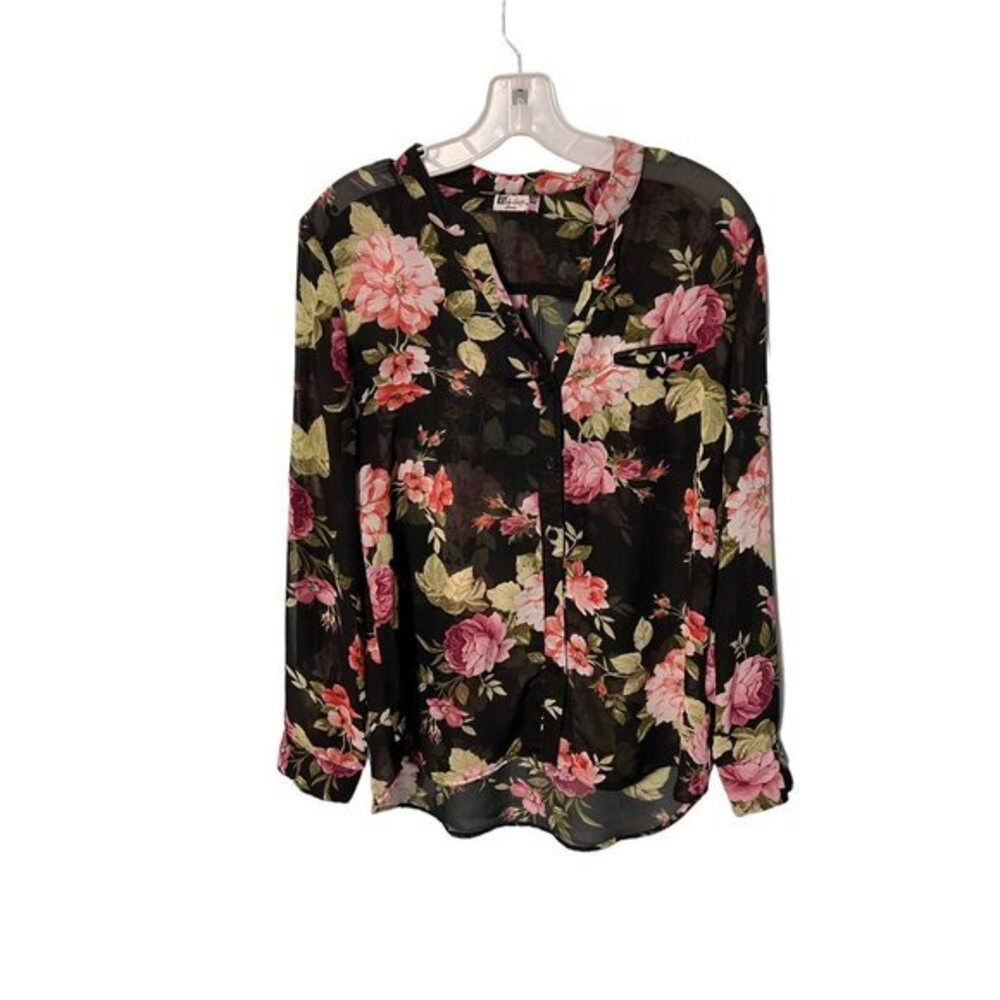 Kut from the Cloth Long Sleeve Sheer Button-Down Floral Top Size Medium